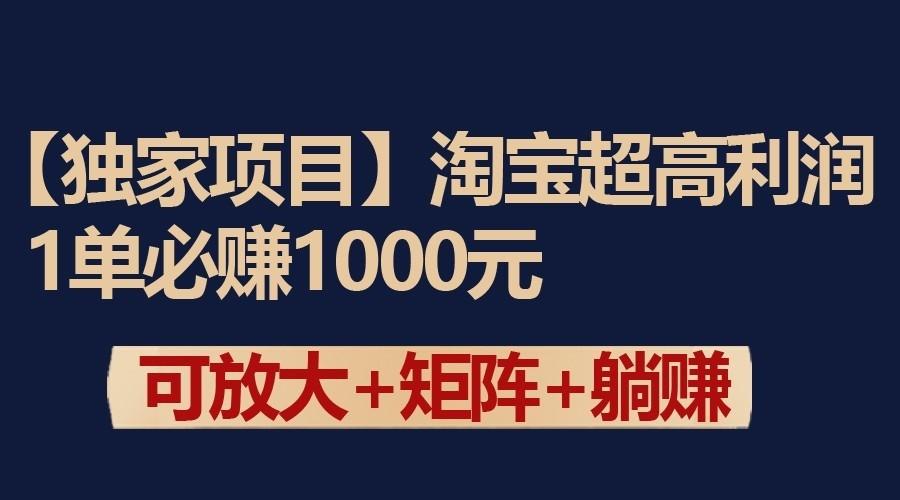 独家淘宝超高利润项目：1单必赚1000元，可放大可矩阵操作-吾爱网创