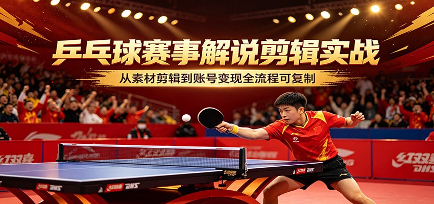乒乓球赛事解说剪辑实战，从素材剪辑到账号变现全流程可复制-吾爱网创