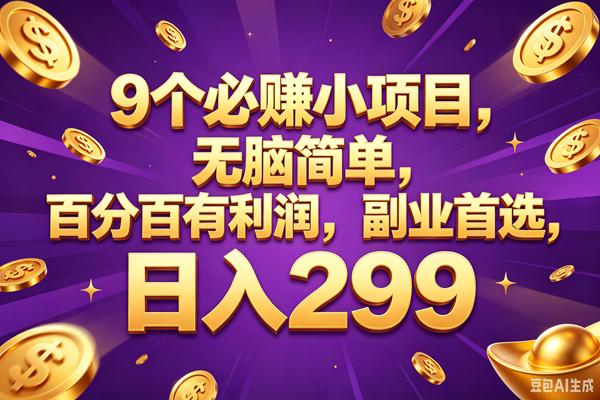(18736期)9个必赚的小项目,百分百赚元子,无脑简单,副业首选,日入299+-吾爱网创