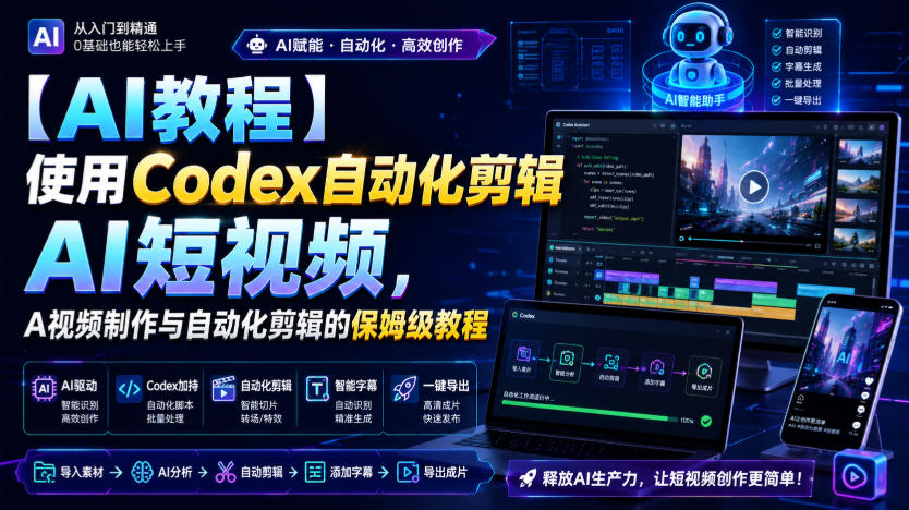 【AI教程】使用Codex自动化剪辑AI短视频,AI视频制作与自动化剪辑的保姆级教程-吾爱网创
