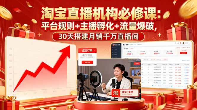 （16087期）淘宝直播机构必修课：平台规则/主播孵化/流量爆破,30天搭建月销千万直播间-吾爱网创