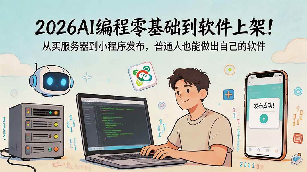 (18905期)2026AI编程零基础到软件上架!从买服务器到小程序发布,普通人也能做出自己的软件-吾爱网创