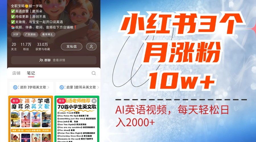 小红书三个月涨粉10W，AI英语视频0成本制作，每天轻松日入2000+-吾爱网创