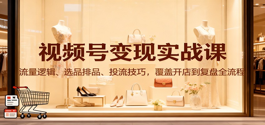 视频号变现实战课：流量逻辑、选品排品、投流技巧，覆盖开店到复盘全流程-吾爱网创