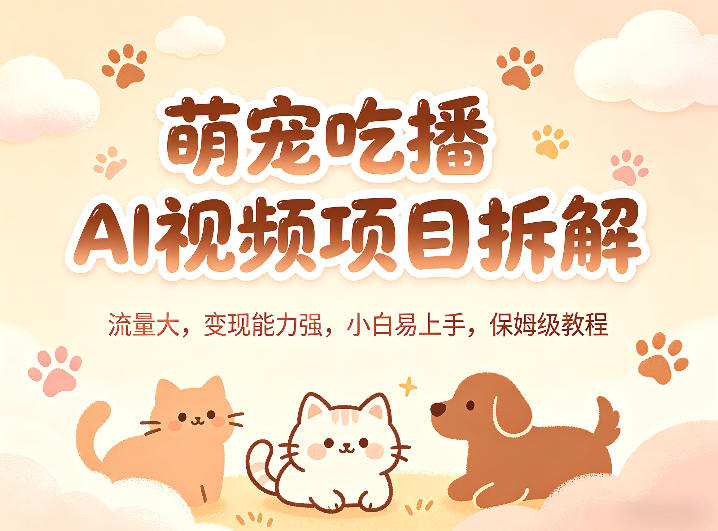 萌宠吃播AI视频项目拆解，流量大，变现能力强，小白易上手，保姆级教程-吾爱网创
