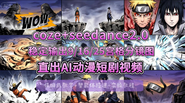 [COZE搭建教学]COZE+即梦Seedance 2.0稳定输出9-16-25宫格分镜图直出AI漫剧视频-吾爱网创