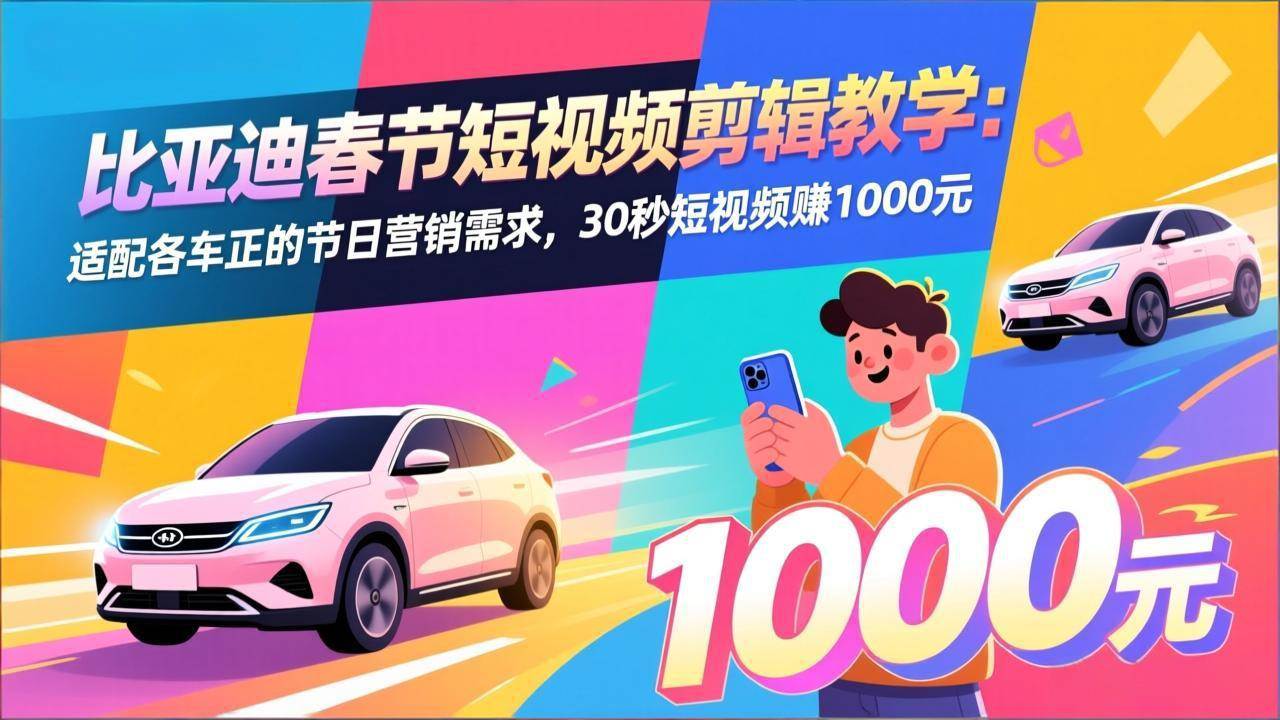 （17320期）比亚迪春节短视频剪辑教学：适配各车企的节日营销需求，30秒短视频赚1000元-吾爱网创
