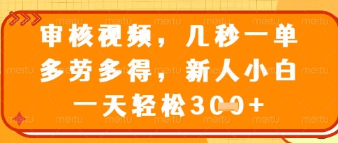 视频审核员，几秒一单，不限时间，不限地点，多做多得，新人小白一天轻松几张+【揭秘】-吾爱网创