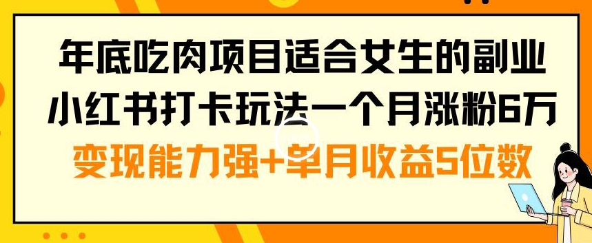 年底吃肉项目适合女生的副业小红书打卡玩法一个月涨粉6万+变现能力强+单月收益5位数【揭秘】-吾爱网创