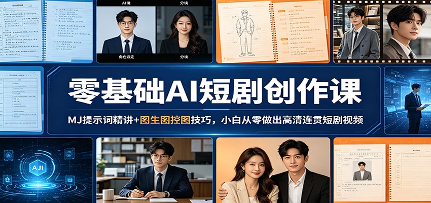零基础AI短剧创作课：MJ提示词精讲+图生图控图技巧，小白从零做出高清连贯短剧视频-吾爱网创