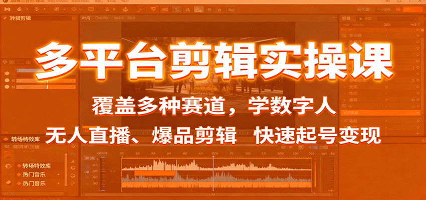 多平台剪辑实操课:覆盖多种赛道,学数字人、无人直播、爆品剪辑,快速起号变现-吾爱网创