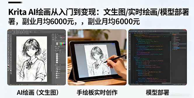 （16222期）Krita AI绘画从入门到变现：文生图/实时绘画/模型部署，副业月均6000元-吾爱网创