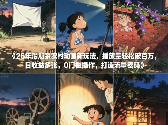 26年治愈系农村动画新玩法，播放量轻松破百万，日收益多张，0门槛操作，打造流量密码-吾爱网创