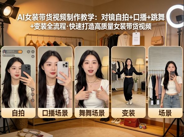AI女装带货视频制作教学，对镜自拍、口播、跳舞、变装全流程，快速打造高质量女装带货视频-吾爱网创