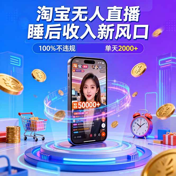 （16822期）淘宝无人直播，不违规不封号，直播100小时卖了5万，年底旺季！-吾爱网创