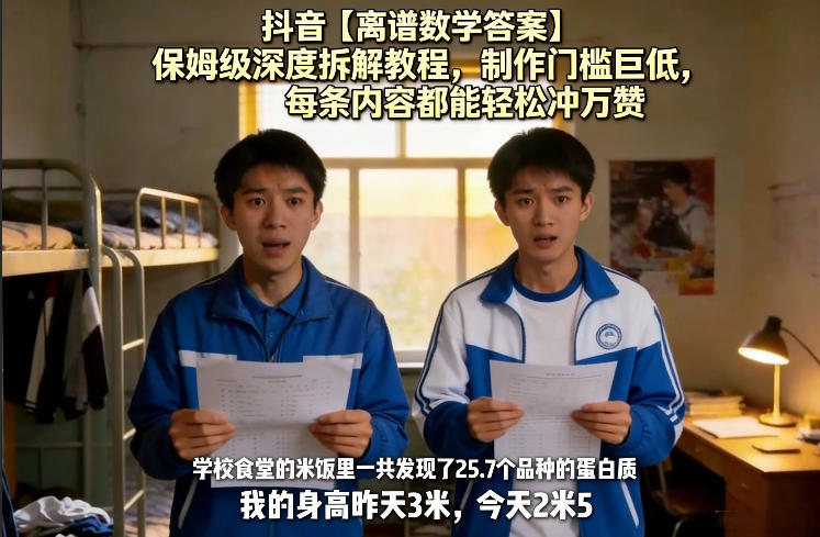 抖音【离谱数学答案】保姆级深度拆解教程，制作门槛巨低，每条内容都能轻松冲万赞，附详细步骤-吾爱网创