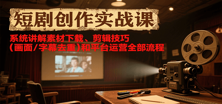 短剧创作实战课，系统讲解素材下载、剪辑技巧（画面/字幕去重）和平台运营全部流程-吾爱网创