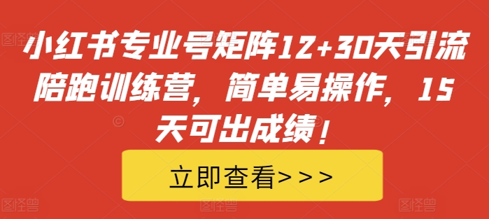 小红书专业号矩阵12+30天引流陪跑训练营，简单易操作，15天可出成绩!-吾爱网创