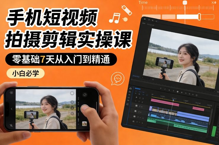 手机短视频拍摄剪辑实操课，零基础7天从入门到精通，小白必学-吾爱网创