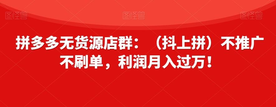 拼多多无货源店群：（抖上拼）不推广不刷单，利润月入过万！【揭秘】-吾爱网创