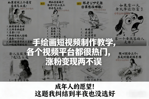 手绘画短视频制作教学，各个视频平台都很热门，涨粉变现两不误-吾爱网创
