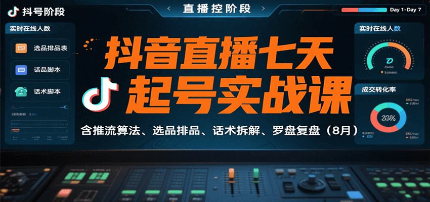 抖音直播七天起号实战课：含推流算法、选品排品、话术拆解、罗盘复盘（8月）-吾爱网创