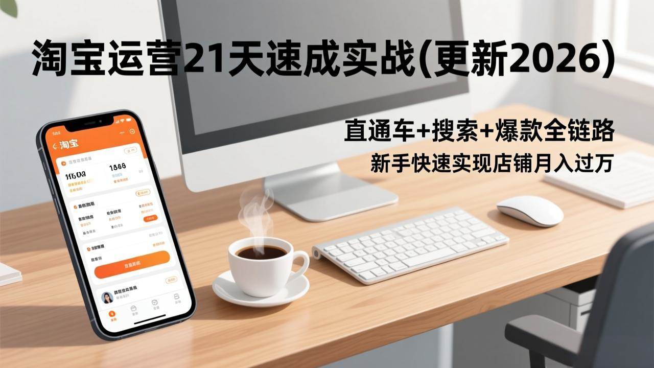 （17201期）淘宝运营21天速成实战(更新2026)，直通车+搜索+爆款全链路，新手快速实现店铺月入过万-吾爱网创