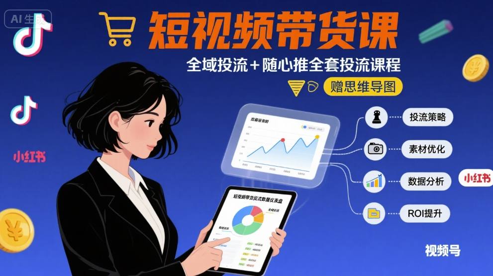 最新短视频带货课,全域投流+随心推全套投流课程+思维导图-吾爱网创