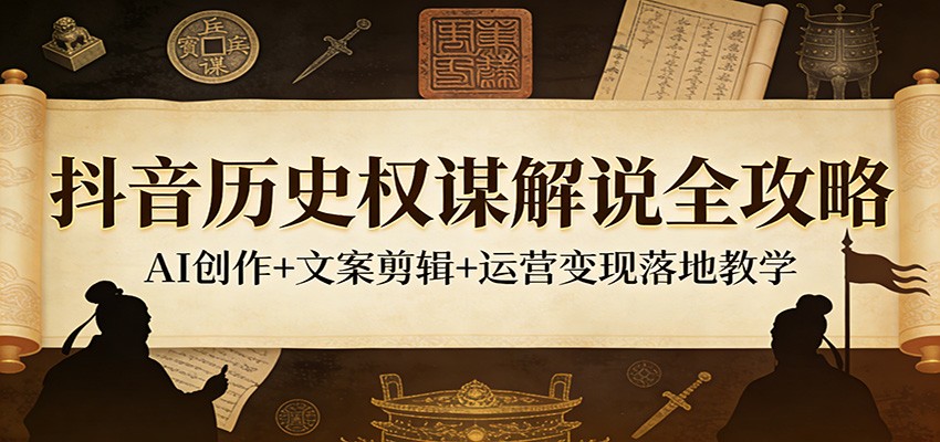 抖音历史权谋解说全攻略：AI创作+文案剪辑+运营变现落地教学-吾爱网创