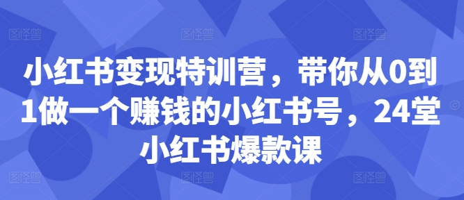 小红书变现特训营，带你从0到1做一个赚钱的小红书号，24堂小红书爆款课-吾爱网创