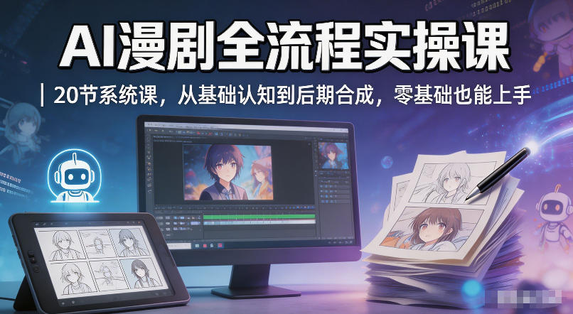 AI漫剧全流程实操课｜20节系统课，从基础认知到后期合成，零基础也能上手-吾爱网创