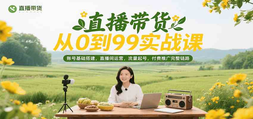 直播带货从0到99实战课，账号基础搭建，直播间运营，流量起号，付费推广完整链路-吾爱网创