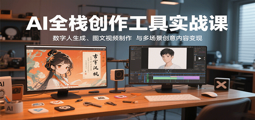 AI全栈创作工具实战课：数字人生成、图文视频制作与多场景创意内容变现-吾爱网创