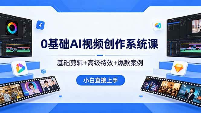 (18354期)0基础AI视频创作系统课,基础剪辑+高级特效+爆款案例,小白直接上手-吾爱网创