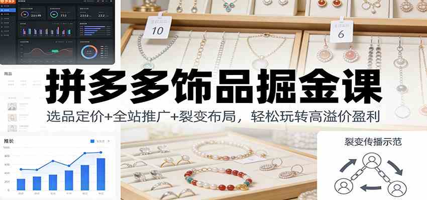 拼多多饰品掘金课：选品定价+全站推广+裂变布局，轻松玩转高溢价盈利-吾爱网创