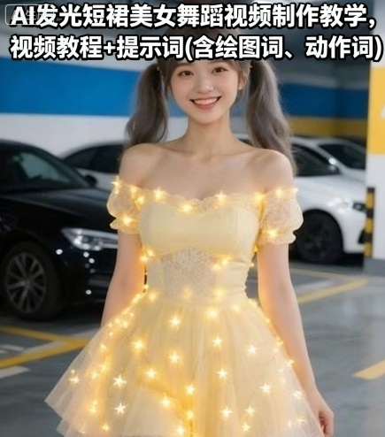 AI发光短裙美女舞蹈视频制作教学，视频教程+提示词(含绘图词、动作词)-吾爱网创