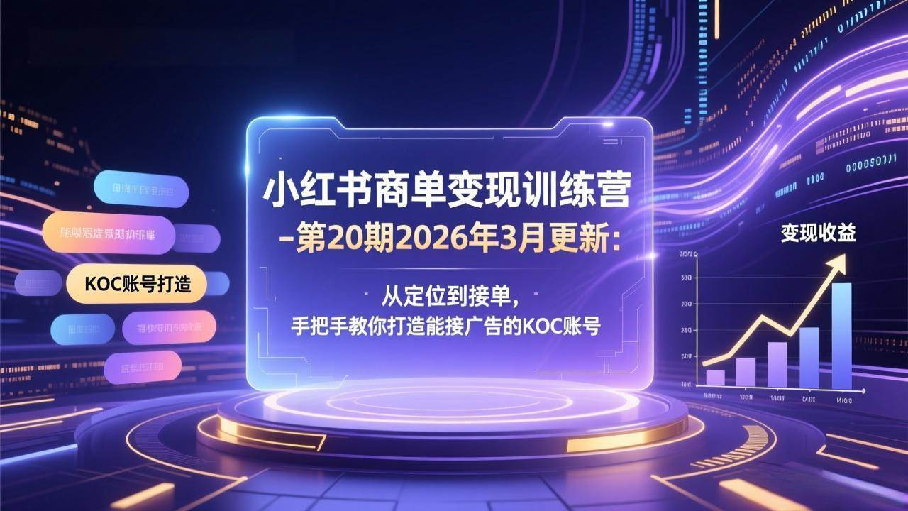 （17590期）小红书商单变现训练营-第20期26年3月更新：从定位到接单，手把手教你打造能接广告的KOC账号-吾爱网创