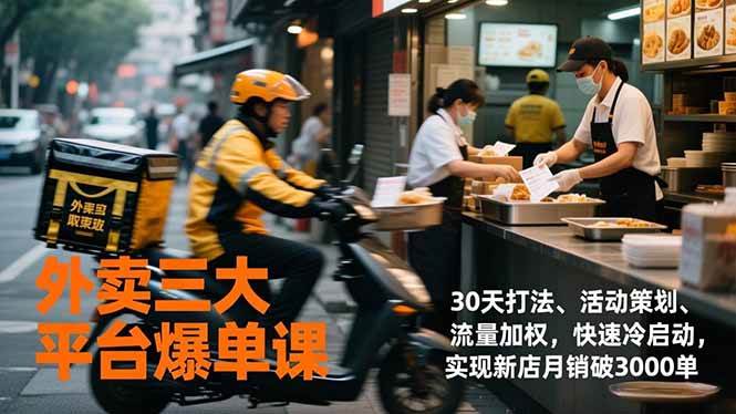 （17019期）外卖三大平台爆单课，30天打法、活动策划、流量加权，快速冷启动，实现新店月销破3000单-吾爱网创