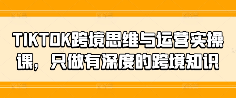 TIKTOK跨境思维与运营实操课,只做有深度的跨境知识