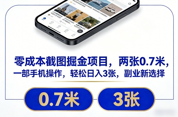 零成本截图掘金项目,两张0.7米,一部手机操作,轻松日入3张,副业新选择【揭秘】-吾爱网创