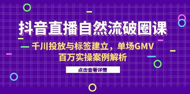 （15136期）抖音直播自然流破圈课-6月，千川投放与标签建立，单场GMV百万实操案例解析-吾爱网创