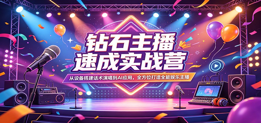 钻石主播速成实战营：从设备搭建话术演唱到AI应用，全方位打造全能娱乐主播-吾爱网创