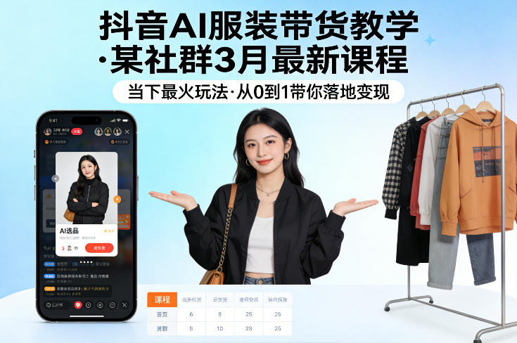 抖音AI服装带货教学，某社群3月最新课程，当下最火玩法，从0到1带你落地变现-吾爱网创