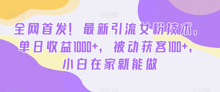 全网首发！最新引流女粉技术，单日收益1000+，被动获客100+，小白在家就能做【揭秘】-吾爱网创