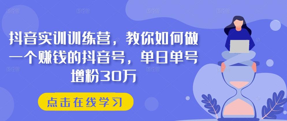 抖音实训训练营，教你如何做一个赚钱的抖音号，单日单号增粉30万-吾爱网创