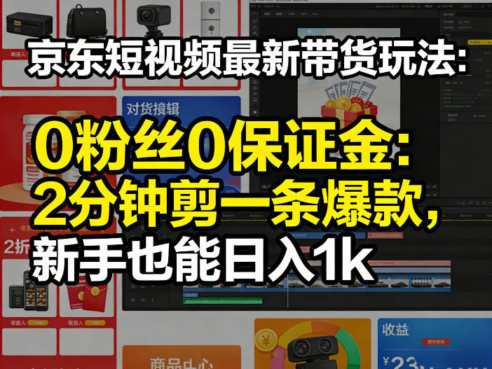 京东短视频最新带货玩法，0粉丝0保证金，2分钟剪一条爆款，新手也能日入1k+【揭秘】-吾爱网创