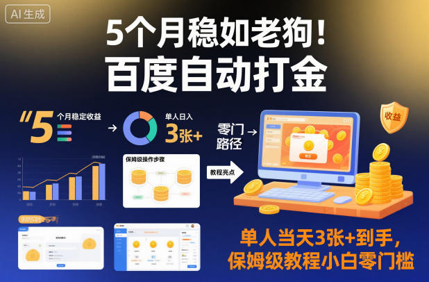 5个月稳如老狗！百度自动打金，单人当天3张+到手，保姆级教程小白零门槛【揭秘】-吾爱网创