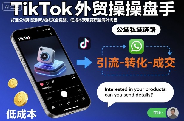 TikTok外贸操盘手，打通公域引流到私域成交全链路，低成本获取高质量海外询盘-吾爱网创