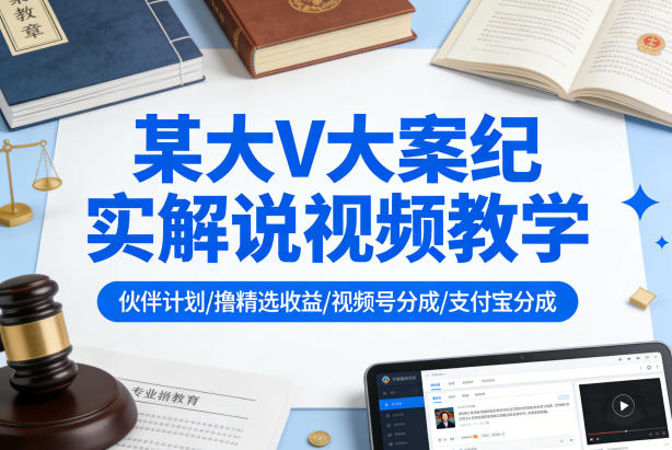 某大V大案纪实解说视频教学，可做伙伴计划、撸精选收益，视频号和支付宝分成计划均可-吾爱网创
