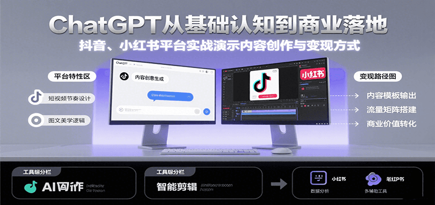 ChatGPT从基础认知到商业落地，实战演示抖音、小红书等平台的内容创作与变现-吾爱网创